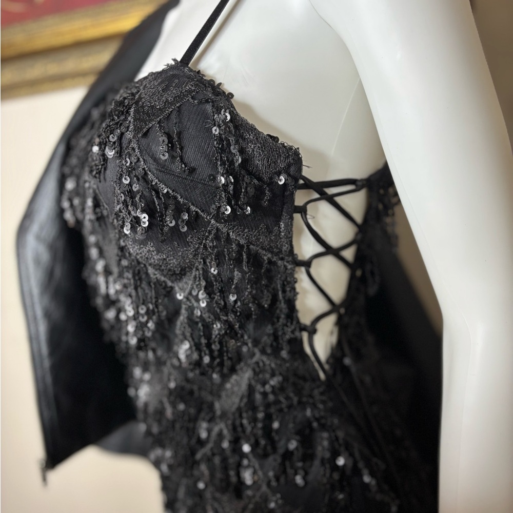 Chic Black Sequin Fringe Mini Dress - Picture 4 of 4